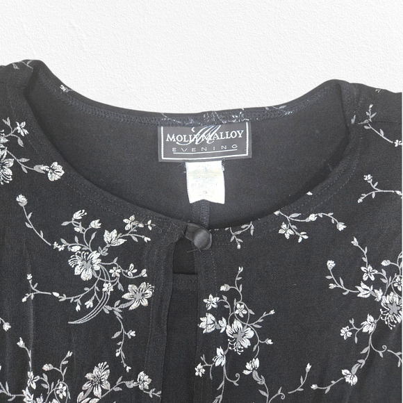 1990s Y2K Molly Malloy Black Floral Dress Size 8 Evening Cocktail Party Dress - Picture 4 of 10